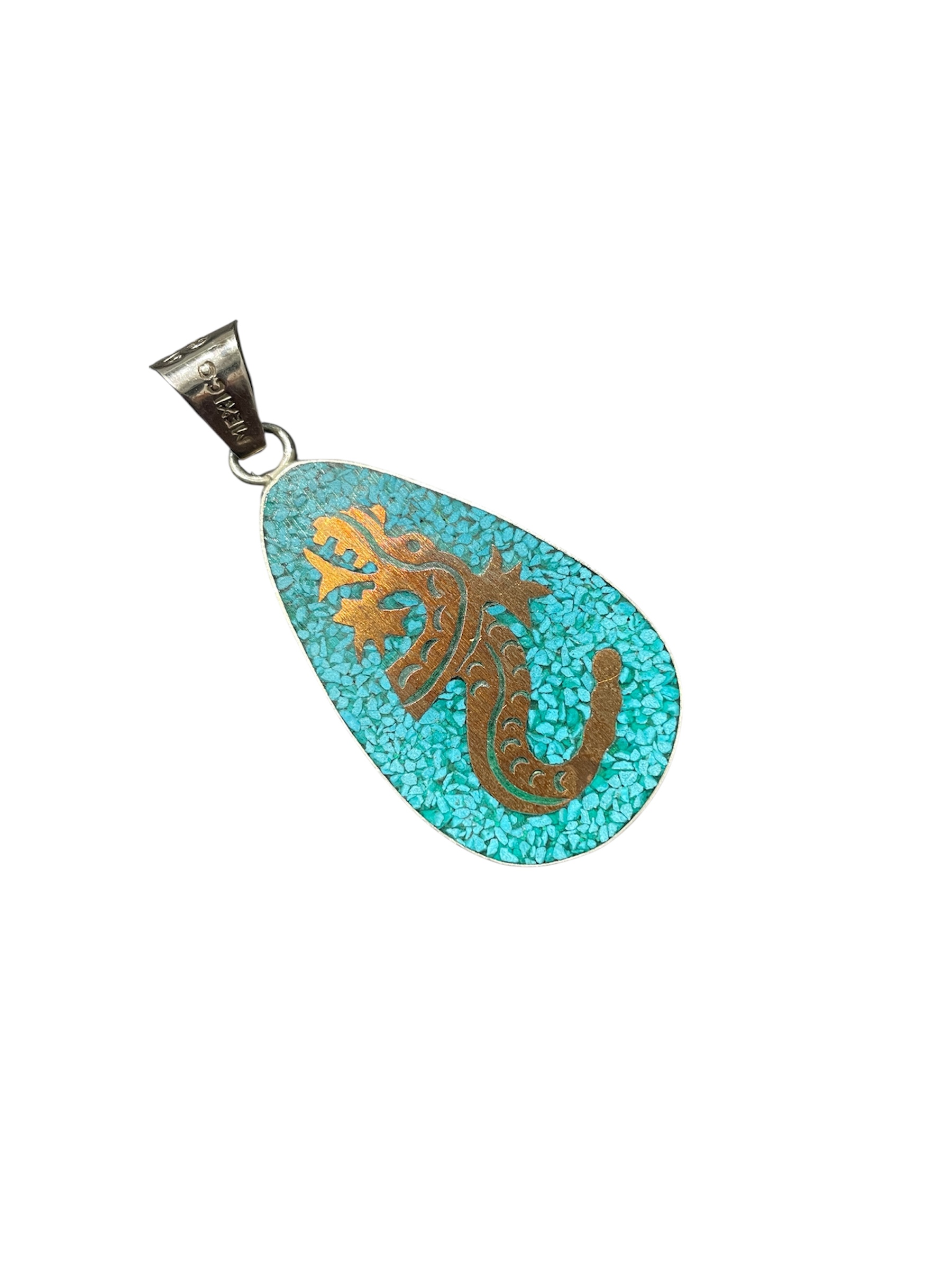 シルバー製トルコ石とドラゴン模様のペンダントトップ